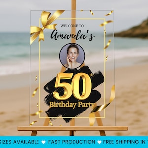 Custom Acrylic 50th Birthday Sign – Personalized Welcome Sign – Frosted or Clear Acrylic – Elegant Milestone Party Decor