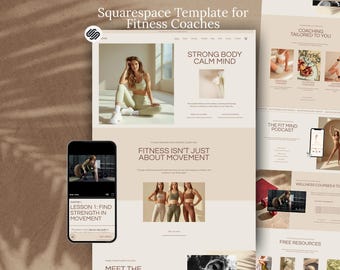Fitness Coach Squarespace Template | Yoga, Pilates Modern Minimal Website with Podcast, Course, Blog & Shop
