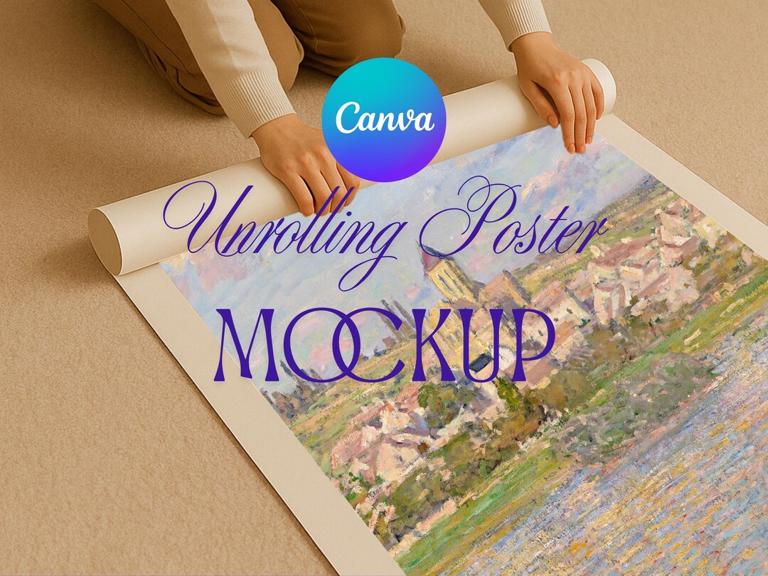 Canva Unrolling Poster Mockup, Minimalist Hands, Drag & Drop (digital ...