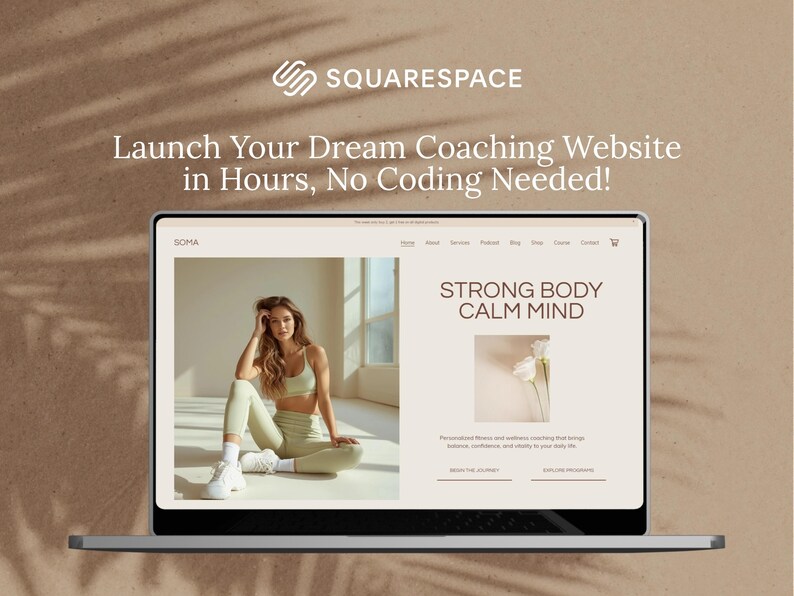 Fitness Coach Squarespace Template | Yoga, Pilates Trainer Website with Podcast, Course, Blog & Shop