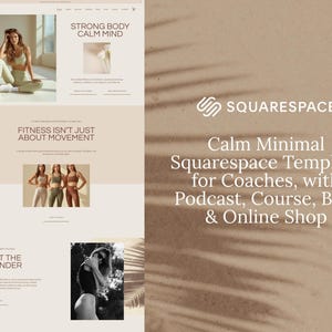 Fitness Coach Squarespace Template | Yoga, Pilates Modern Minimal Website with Podcast, Course, Blog & Shop