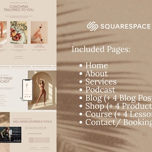 Fitness Coach Squarespace Template | Yoga, Pilates Trainer Website with Podcast, Course, Blog & Shop