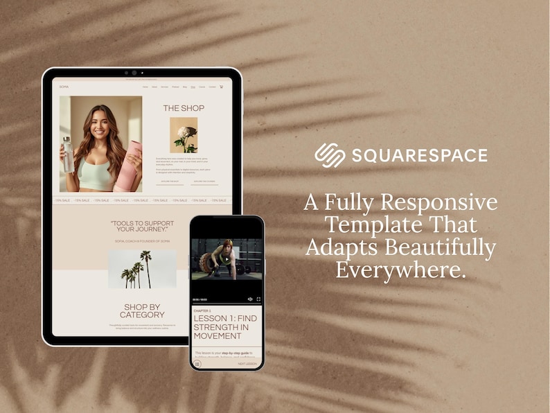 Fitness Coach Squarespace Template | Yoga, Pilates Trainer Website with Podcast, Course, Blog & Shop