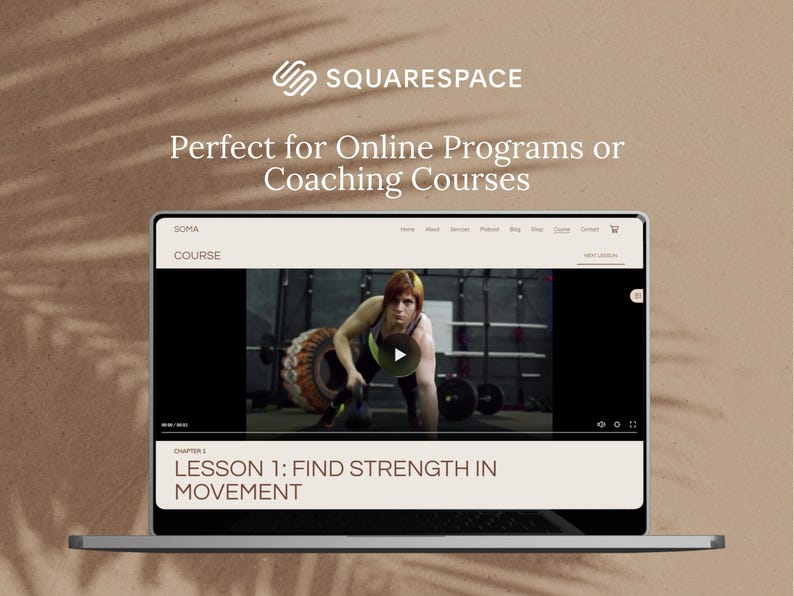 Fitness Coach Squarespace Template | Yoga, Pilates Trainer Website with Podcast, Course, Blog & Shop