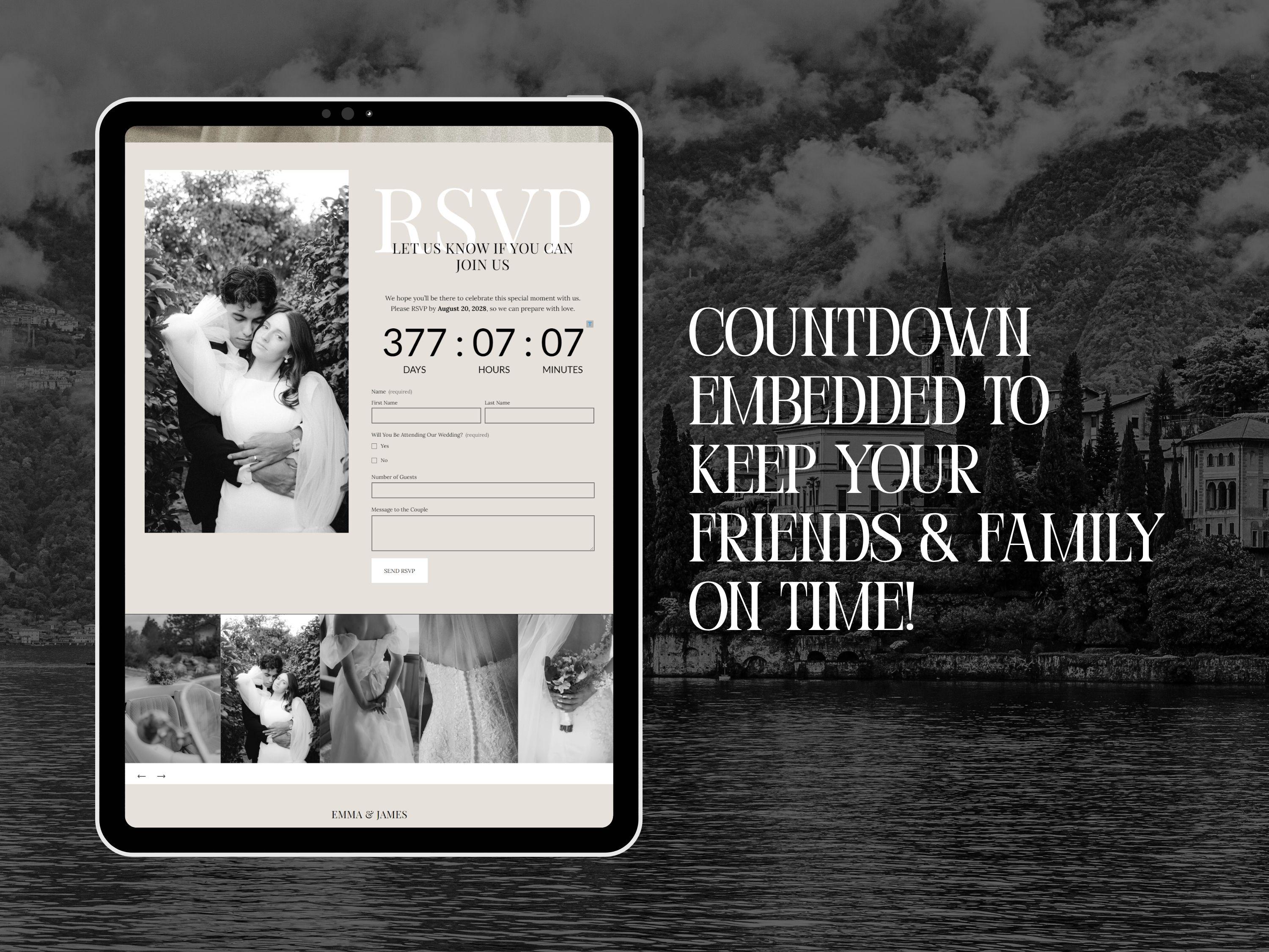 Squarespace Wedding Website Template, Italian Elegant Design, RSVP, Map