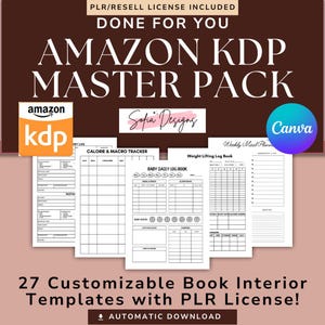 KDP Interior Canva Template Bundle: 27 PLR Planner, Journal & Tracker Designs