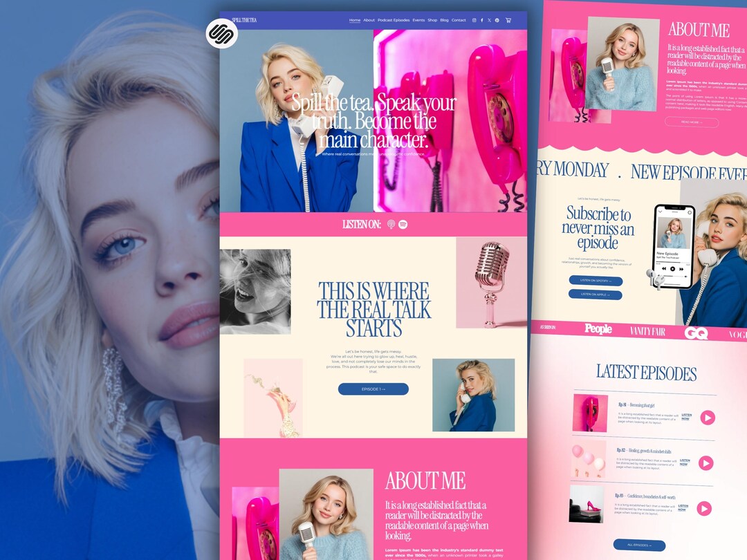 Squarespace Podcast Template, Modern Colorful Landing Page Website 7.1