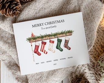Biglietto di auguri personalizzato per la famiglia con calza della Befana: ricordo festivo