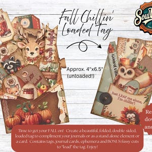 Rustic FALL CHILLIN&#39; Loaded Tag for Junk Journals | Printable Pockets, Tags, Fussy Cuts, Word Strips with all Puns + Secret Pocket