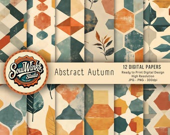Autumn Abstracts Printable Papers | Muted Fall Geometric Digital Pack | 11x8.5 Junk Journal Pages