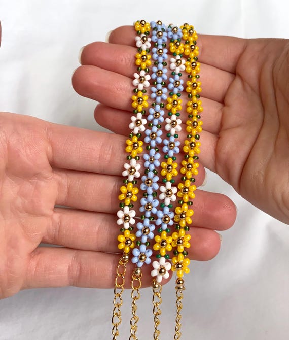 シードビーズの花のブレスレット、花、彼女への手作りギフト、夏の