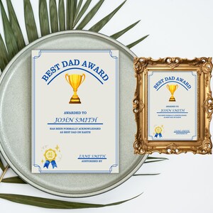 Best Dad Award Certificate Printable | Father&#39;s Day Gift from Kids | Funny Dad Appreciation Certificate | Editable PDF Download