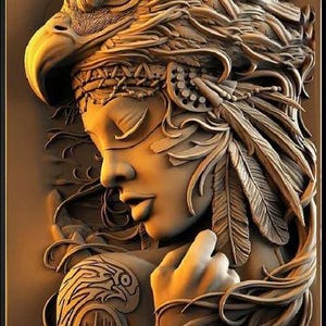 arquivos de roteador CNC, modelo STL, modelo de relevo 3D, máquina CNC, ArtCam, mulher nativa americana 3D, relevo de mulher indiana 3D, arquivos de escultura CNC, STL para CNC