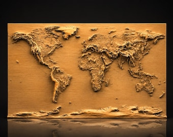 3D World Map Relief Model, CNC Cutting File, Wood (Digital Download)