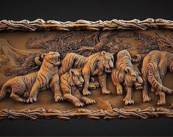3D wall decor stl files,cnc router files,3d relief stl,wood carving file,3d tiger relief stl file,artcam,cnc engraver stl file,digital print