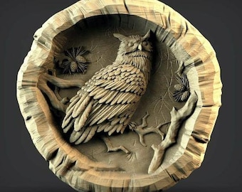 cnc machine,stl for cnc,3d relief model,wood carving files,cnc carving,artcam,3d owl model,stl owl figure,3d wall decor,cnc cut ,owl relief