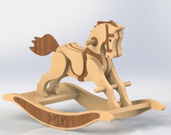 Fichiers de découpe CNC pour cheval à bascule pour enfants, modèle de jouet en bois (dxf dwg cdr pdf)