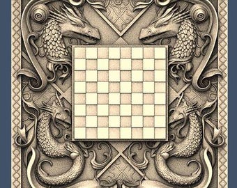 3D Dragon Chess Board, CNC Relief Model, STL File (Digital File)