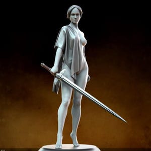 Figurine 3D Femme nue sexy sur tonneau tenant une bière Impression Résine 8K à peindre - Décoration