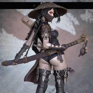3d printable,3d stl model,3d ninja girl,3d printer files,digital files,stl for print,3d printing files3d woman figure,3d fantastic warrior,