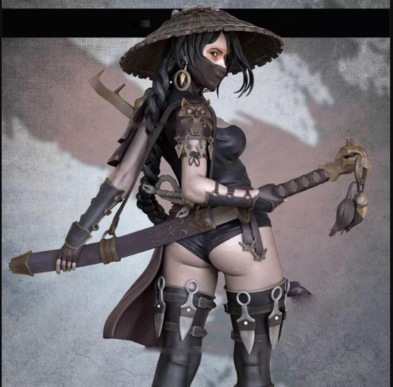 3d printable,3d stl model,3d ninja girl,3d printer files,digital files,stl for print,3d printing files3d woman figure,3d fantastic warrior,