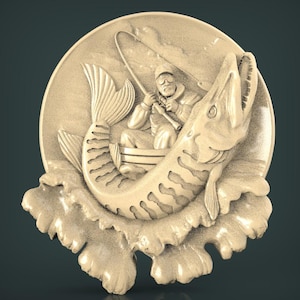 cnc machine,wood carving files,3d relief model,3d Fisherman relief,artcam,cnc carving files,stl for cnc,cnc rotuer,Carving Machine,Aspire,