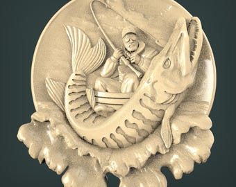 3D-Reliefmodell eines Fischers, CNC-Fräsdateien (STL)