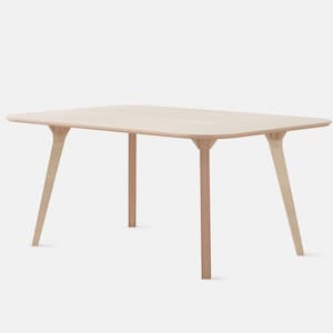 Pode incluir: Mesa de madeira clara com tampo retangular e quatro pernas anguladas. A mesa tem um design minimalista e é adequada para vários estilos de interior. A mesa mede aproximadamente 122 cm de comprimento e 76 cm de largura.