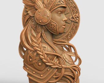 cnc router files,3d stl model,3d relief model,3d viking woman file,wood carving files,stl for cnc,digital print file,cnc relief drawing file