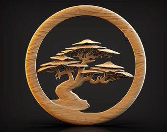 Máquina CNC, modelo de relieve 3D, archivo STL para CNC, archivos de enrutador CNC, decoración de pared 3D, árbol bonsái 3D, archivos de tallado CNC, impresión digital, archivo STL para tallado de madera