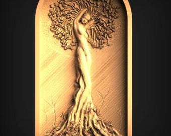 cnc carving files,3d relief model,3d wall decor stl files,wood carving,cnc router stl files,cnc engraver model,3d forest woman stl relief