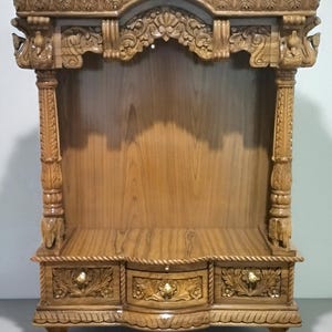 Wooden Temple Mandir with Intricate Carvings, 3 Storage Drawers, Traditional Hindu Pooja Altar, temple, mandir, Shrines, Mandir for Home