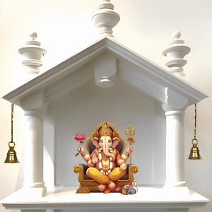 Wooden Wall-Mounted Temple Shrine with Decorative Pillars, Brass Bells, Traditional Mandir, wooden temple, pooja ghar, Mandir for Home,