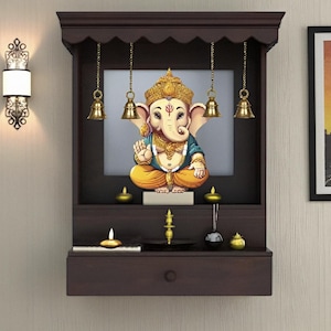 Wooden Wall-Mounted Temple, Shrine, Traditional Design, mandir, pooja ghar, Indian wooden temple, home temple, Mandir for Home.