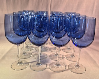 Libbey Vina Blue Cobalt Crystal Wine Glasses-Clear Long Stem Wine Glasses. Priced and Sold Separately.