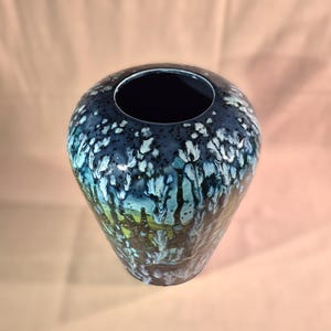 Signed Studio Art Pottery Vase Signed-MB 95 (Dated 1995) Large Blue Flambe Drip Glaze Statement Urn / Handcrafted / Ceramic Ginger Jar 11"
