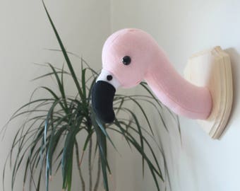 Pink Flamingo Tropical Faux Taxidermy Wall Mounted Head for Nursery