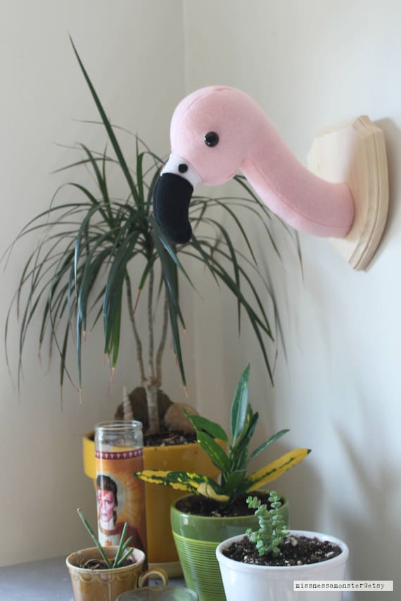 Pink Flamingo Tropical Faux Taxidermy Wall Mounted Head for Nursery