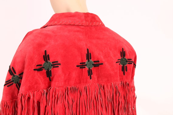 Vintage 80's Red Fringed Leather Moto Jacket Smal… - image 6