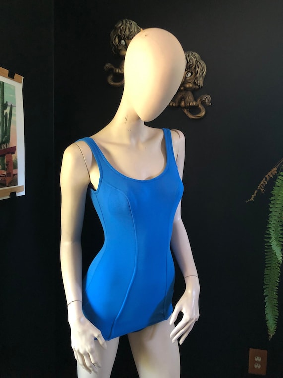 60's Pinup One Piece Vintage Blue Swimsuit Barbie Style Size XS
