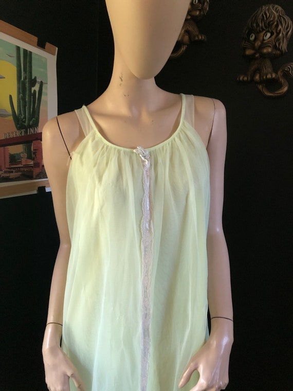 Vintage 60's Yellow Sheer Nylon Chiffon Lingerie Nightie S