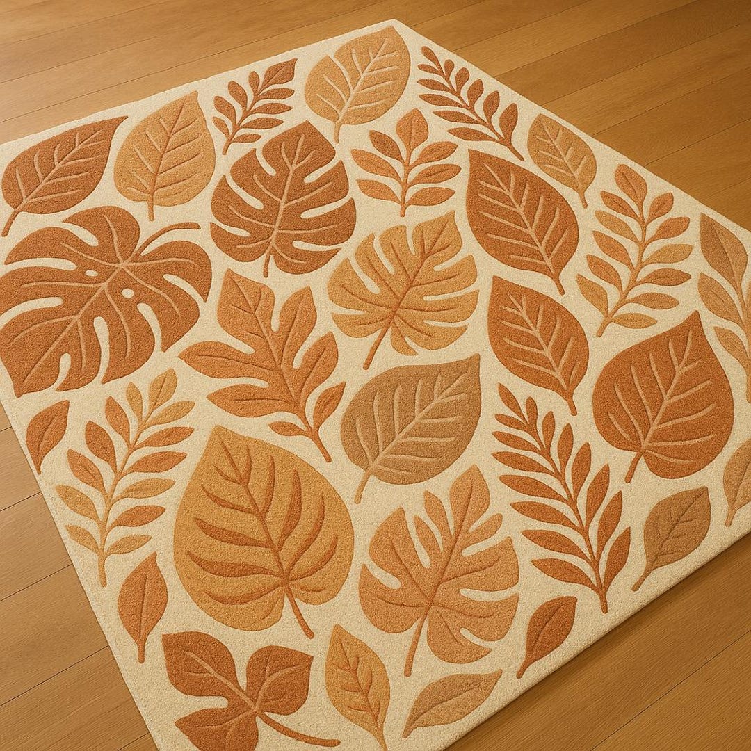 Leafy Handmade Rug Hand-tufted Tropical Leaf Area Rug | Green Botanical Modern Living Room ...