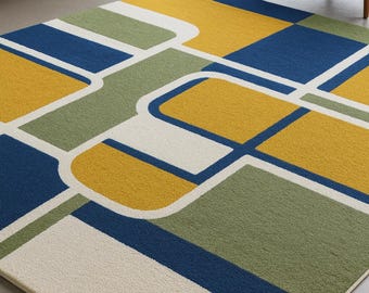 Hand-Tufted Geometric Rug | Modern Color Block Area Rug