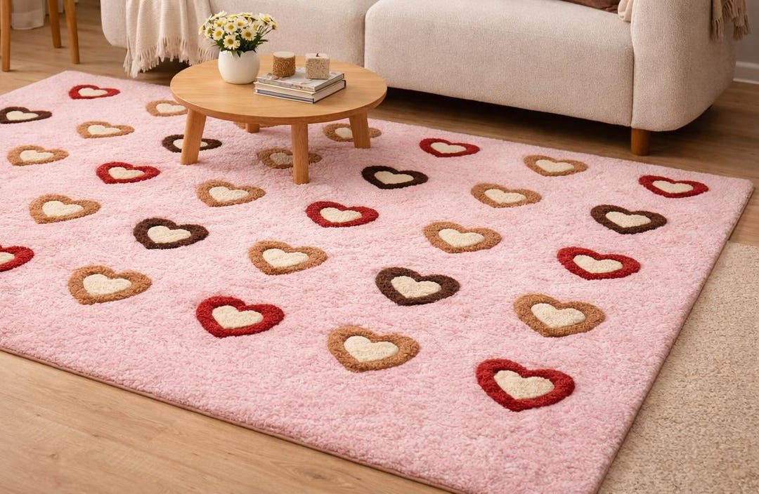 Heart Rug Fancy Hand-tufted Pink Heart Rug, Cozy Pastel Bedroom Decor - Etsy