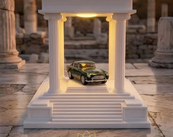 1:64スケールのミニカーディスプレイスタンド、テンプルショールーム、LEDライト付きダイキャストディスプレイケース、コレクター向け装飾、3Dプリントミニガレージ、車好きへのギフト