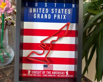 Austin, USA:s Grand Prix, Circuit of the Americas, 3D-banaposter | F1-racingväggkonst | Motorsportpresent, heminredning l Arvina