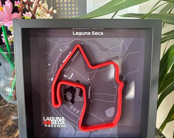 3D Laguna Seca bananaffisch – Väggkonst med karta över Kaliforniens USA-bana | Racing Spirit-dekor | Motorsportkonstverk | Väggdekoration med F1-bana