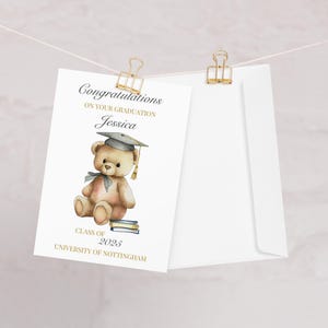 carte de remise des diplômes personnalisable | Joli ours en peluche pour la remise des diplômes | carte personnalisée de remise des diplômes de doctorat | Fille de l'obtention du diplôme | Remise des diplômes du fils