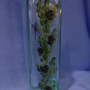 Hand Painted Olive Oil Bottle Dispenser Blue Berries Leaves Vine Butterfly Gift for Dad image 3