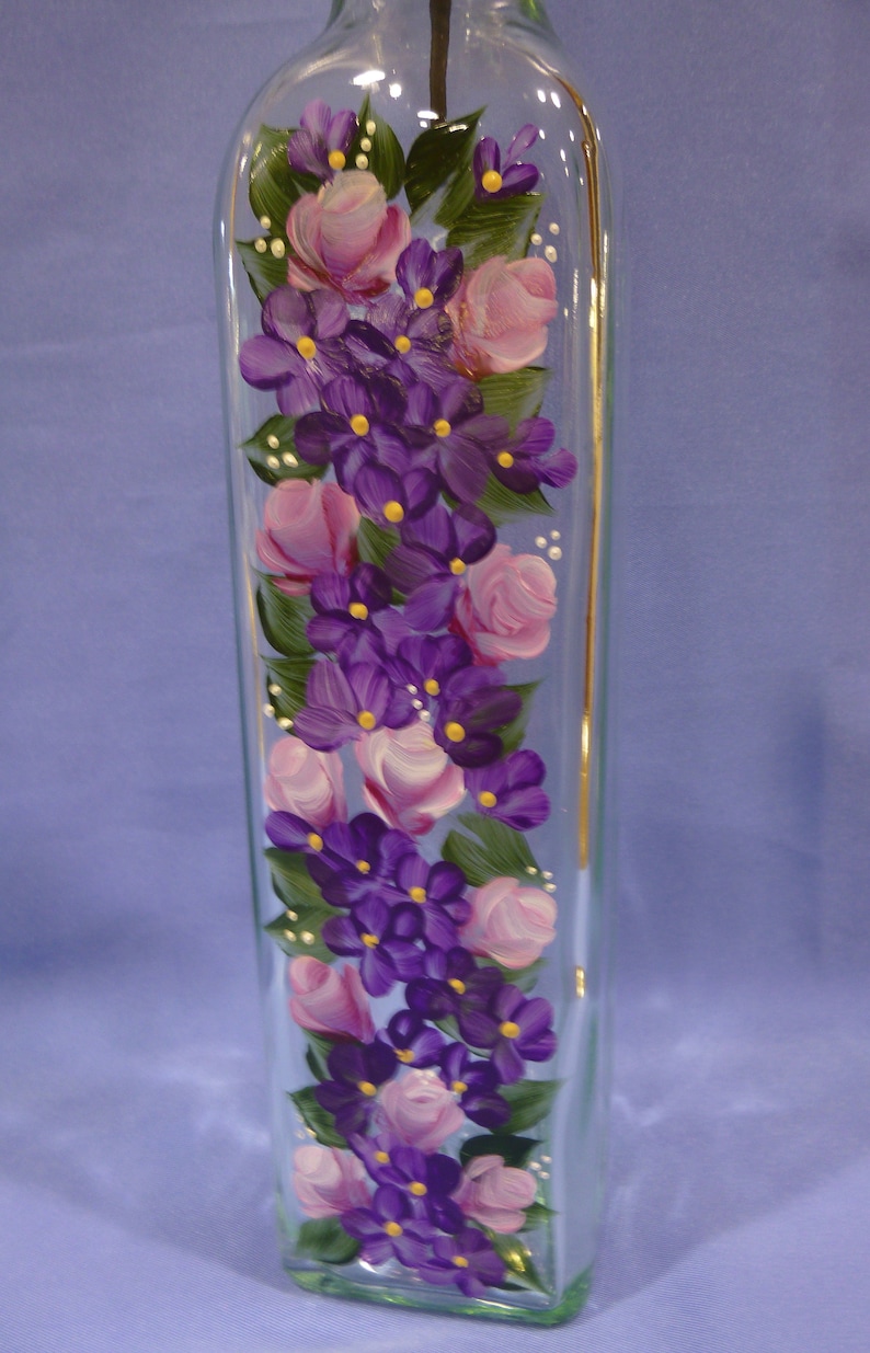 Hand Painted Olive Oil Bottle Dispenser Pink Roses Purple ...